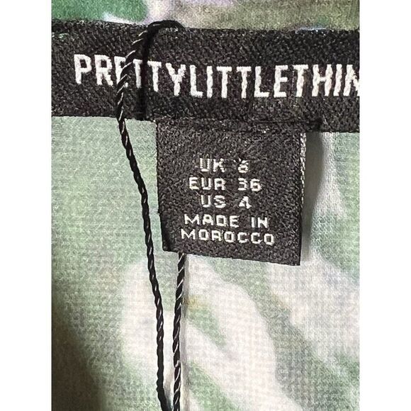 Pretty Little Thing Green Abstract Sheer Button Down Shirt Size 4 US.    K - Picture 6 of 9